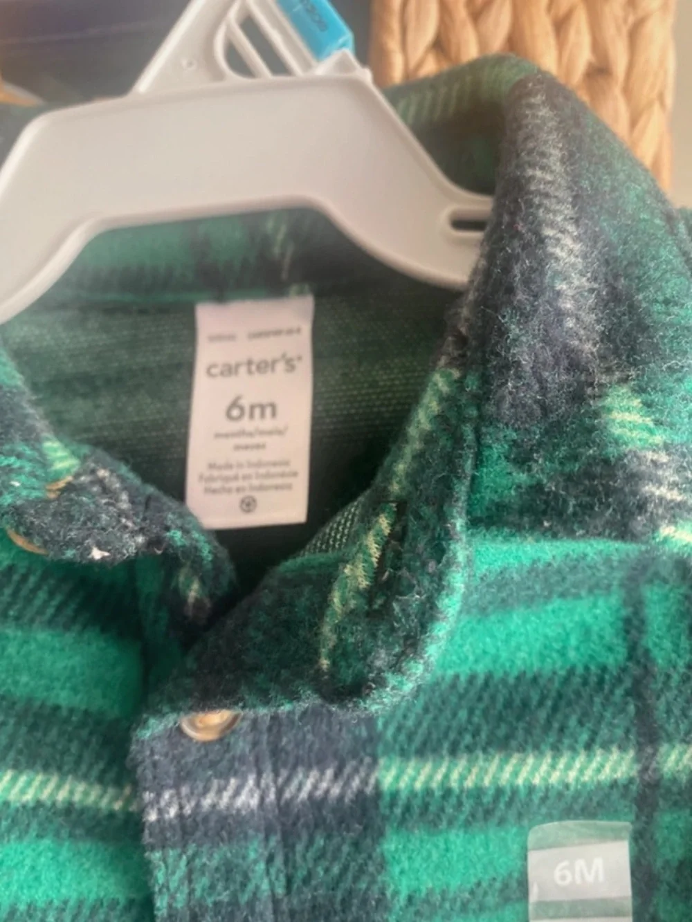 Carter's Green & Navy Plaid Flannel long sleeve- 6M
